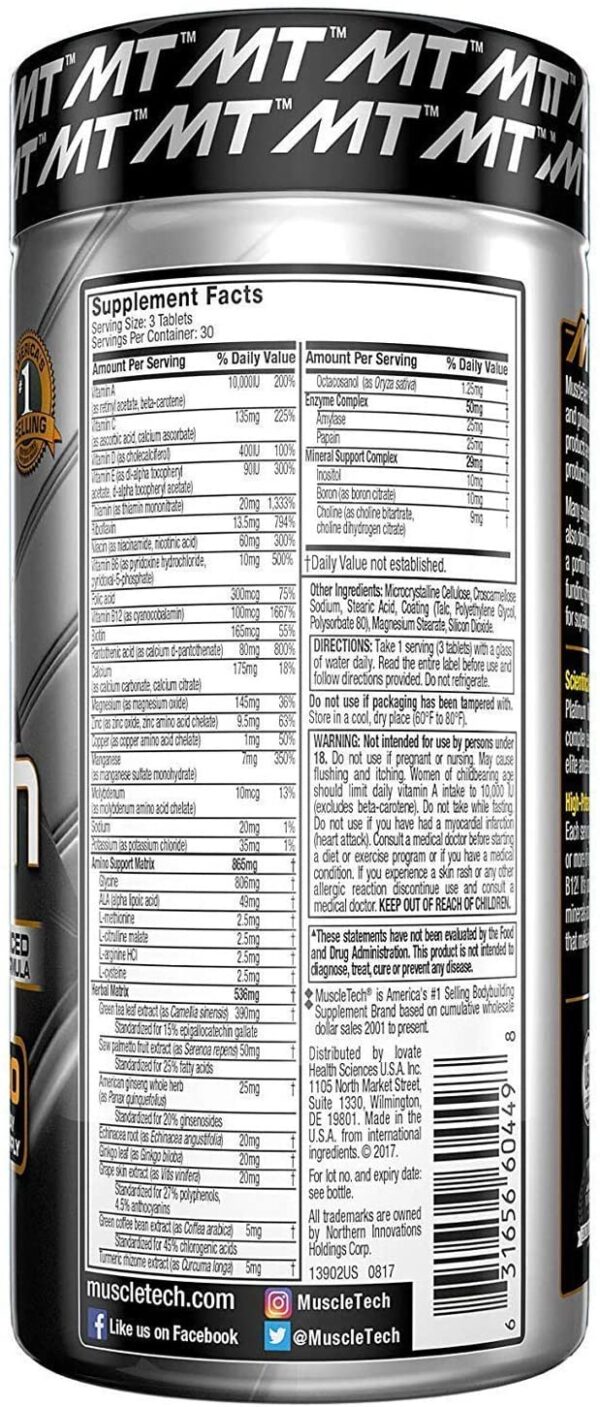 MuscleTech Platinum Multivitamin, 90 tablets, 30 servings - Image 2